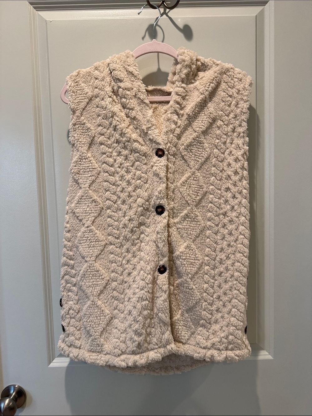 Cozy Hooded Knit Button-Front Vest - Cream